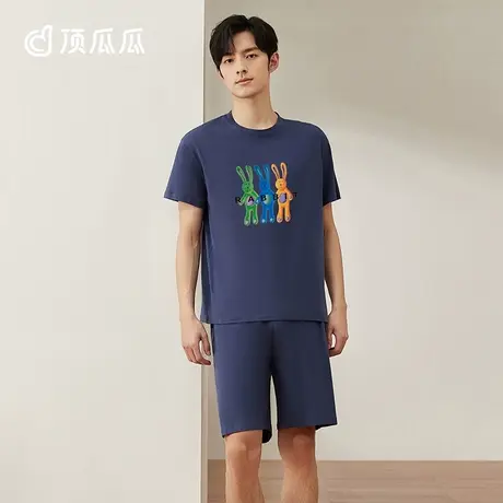 顶瓜瓜纯棉男士夏季睡衣卡通短袖短裤全棉可外穿家居服套装商品大图