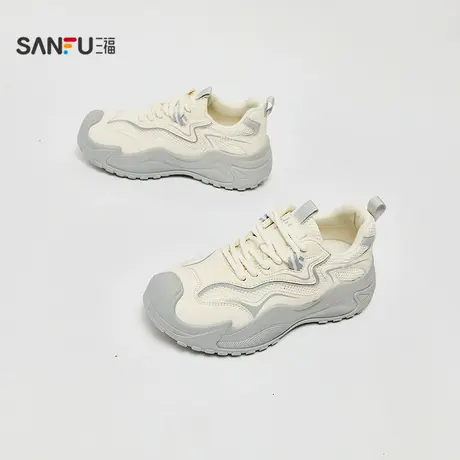 三福运动鞋女秋季校园休闲户外透气老爹鞋增高厚底女鞋844690商品大图