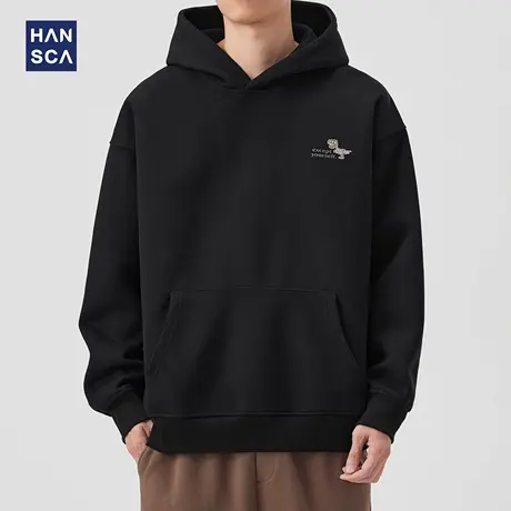 hansca复古趣味恐龙印花连帽卫衣男2025秋季420g重磅宽松保暖上衣商品大图
