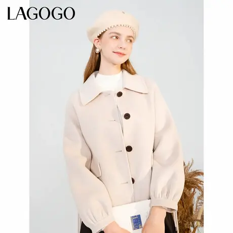 LAGOGO设计感短款双面呢大衣女拉谷谷冬季新款小个子软糯毛呢外套商品大图
