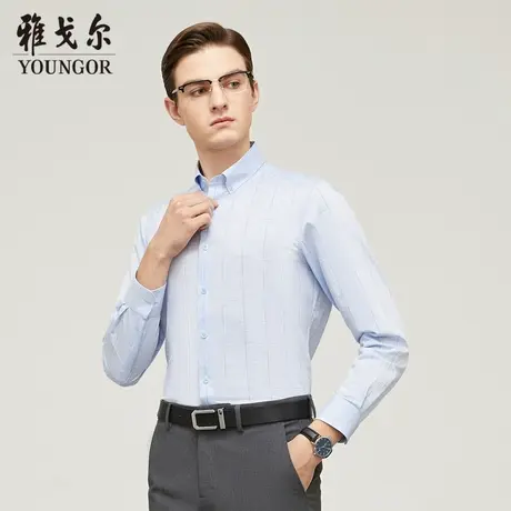 雅戈尔奥莱 男装花纱单线格纹秋季新品商务休闲全棉免烫长袖衬衫商品大图