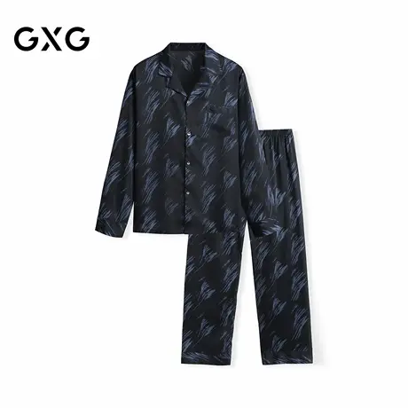 GXG男士家居服 冰丝抓纹图案长袖衬衫顺滑透气睡衣套装商品大图