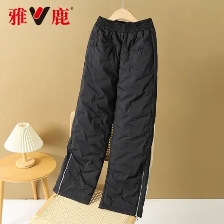 雅鹿冬季女士加厚防寒保暖时尚正品黑色高腰长直筒防风防水羽绒裤图片