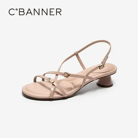 千百度粗跟时装凉鞋女2026夏季新款露趾不累脚绝美高跟罗马凉鞋图片