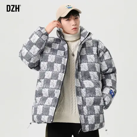 男士棋盘格棉服男款冬季设计感立领棉衣外套宽松潮牌男装2023新款图片