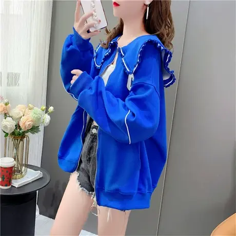 小个子海军领拉链卫衣开衫女秋季2022年新款宽松休闲洋气刺绣上衣商品大图