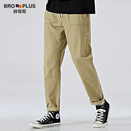 胖哥哥纯棉大码休闲裤男宽松加肥加大简约松紧腰裤子男小直脚秋季图片