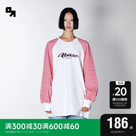 SEMIRPLUS长袖T恤女中长款拼接条纹2023新款秋字母质感衣服小众商品大图