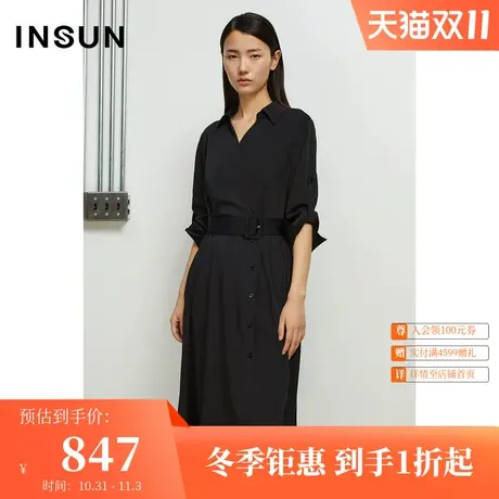 恩裳春季经典款可调节袖长舒适自然设计感连衣裙女图片