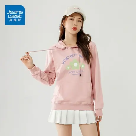 真维斯品牌卫衣女2023新款韩系潮流时尚印花连帽上衣宽松外套商品大图