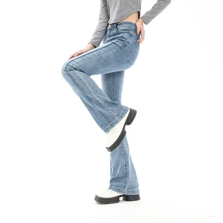 美式复古修身牛仔裤女2023新款爆款春秋款显腿长微喇裤显瘦铅笔裤图片