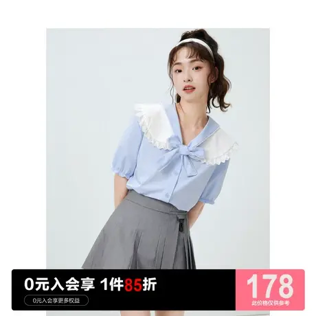 乐町个性系带领衬衫休闲夏季新款甜美宽松上衣女设计感小众图片