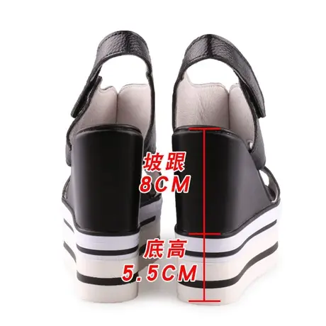13CM厚底坡跟运动凉鞋女2025夏季增高真皮休闲松糕鞋防水台高跟鞋图片