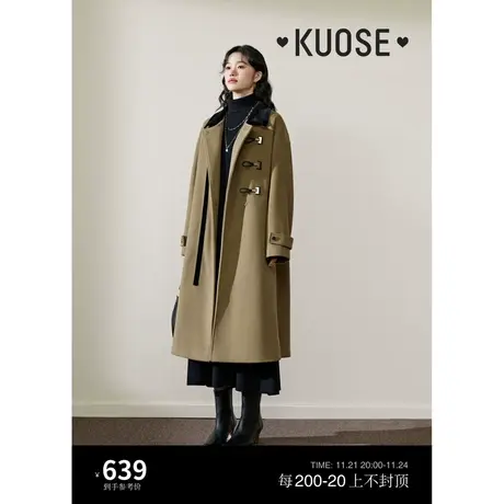 阔色驼色翻领中长款毛呢大衣2024秋冬季新款女法式呢子大衣风衣商品大图