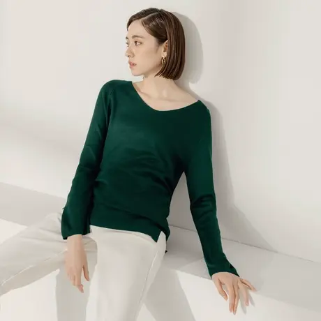 桔熊春秋季简约通勤前短后长V领针织打底衫修身上衣女大码FA2741图片