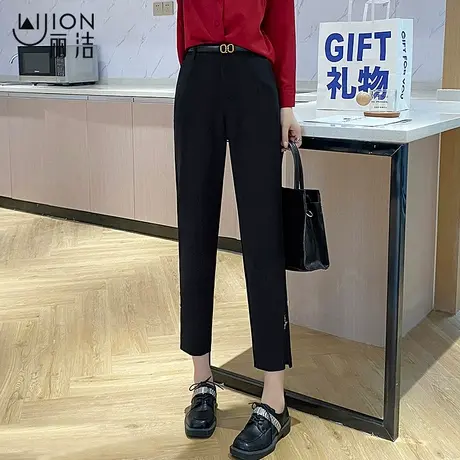 丽洁黑色垂感西装裤女小个子夏季薄款高级设计感直筒裤休闲九分裤商品大图