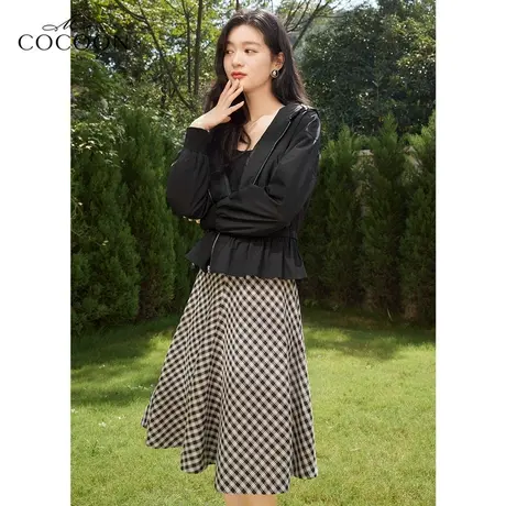 MISSCOCOON连帽短外套女2023新款春季休闲运动收腰小个子黑色夹克商品大图