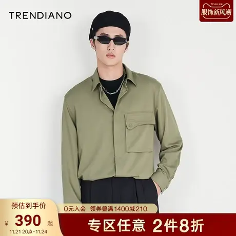 TRENDIANO官方春秋潮牌男士时尚休闲长袖美式衬衫设计感高级上衣商品大图