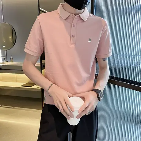 翻领刺绣POLO衫纯色T恤韩版修身半截袖2023新款夏季ins短袖体恤商品大图