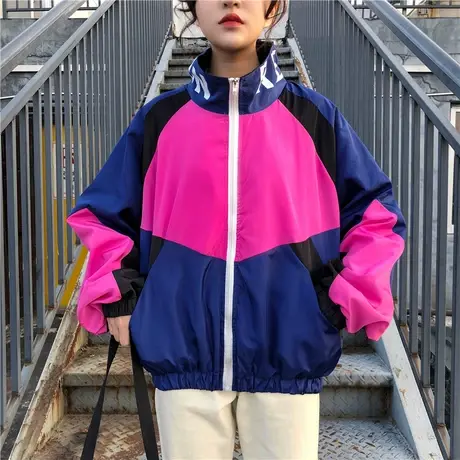 春秋原宿风外套女bf潮2021新款百搭春装情侣带帽夹克学生运动上衣商品大图