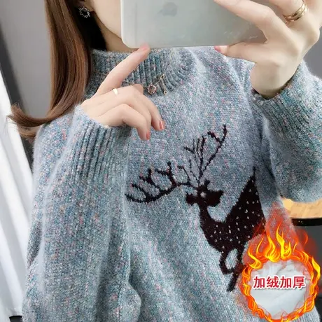 雪尼尔毛衣女2023新款宽松水貂绒半高领针织加绒加厚打底衫女秋冬图片
