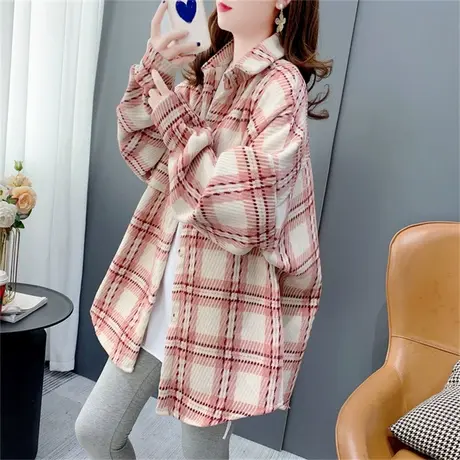 加厚磨毛格子衬衫女秋冬2023新款宽松设计感百搭复古长袖上衣外套商品大图