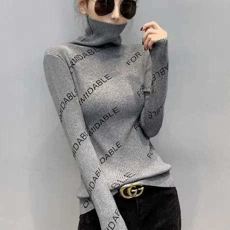 高领毛衣女加绒加厚秋冬套头堆堆领洋气上衣紧身内搭打底针织衫女图片