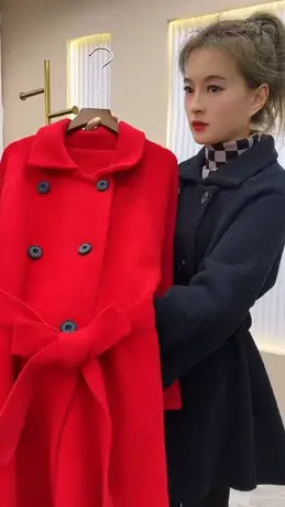 黑色加厚中长款腰带收腰大衣2023年冬季新款名媛风呢子外套女上衣图片