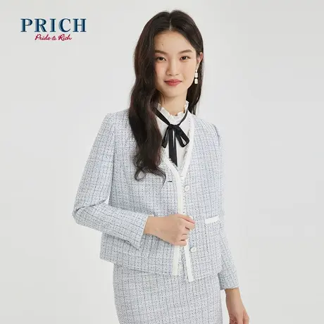 PRICH西装新款上衣小香风单排扣短款外套粗花呢短外套女商品大图