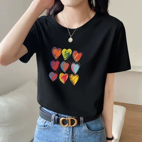 夏季纯棉短袖t恤女士黑色夏装2022年新款宽松打底衫女装半袖上衣图片