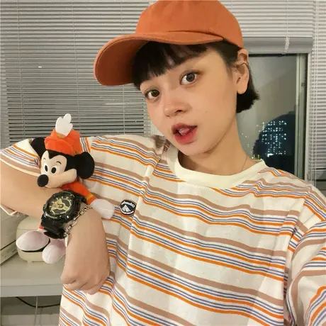 红续小个子条纹短袖T恤女港风复古小众设计感2023夏新款半袖ins潮商品大图