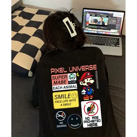 胖mm美式复古潮牌短袖t恤女ins夏季宽松韩版潮oversize别致上衣服商品大图