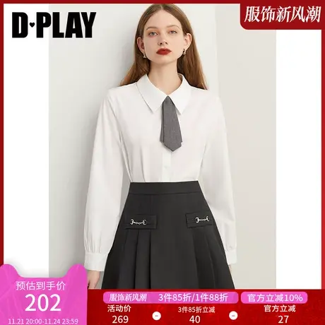 DPLAY新佰搭学院风时尚白翻领可拆卸领带宽松衬衫长袖上衣商品大图