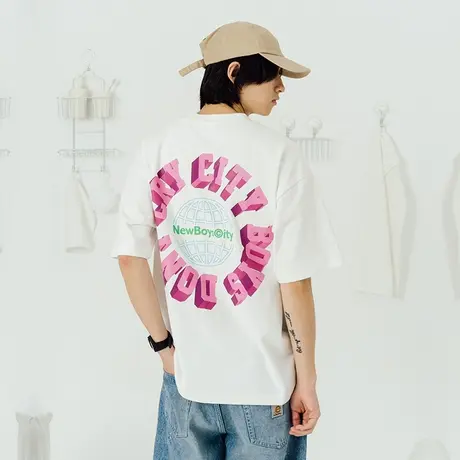 奕飏cityboy系列潮牌印花情侣嘻哈圆领短袖男士夏季宽松半袖t恤图片