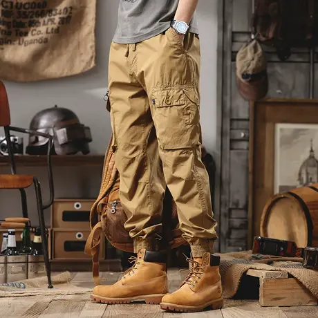 拉链口袋机能工装裤男款复古休闲宽松束脚裤美式高端潮牌痞帅长裤商品大图