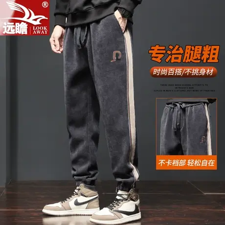 博澳绒男士休闲裤春秋季2023新款潮牌运动长裤宽松束脚工装裤子男商品大图