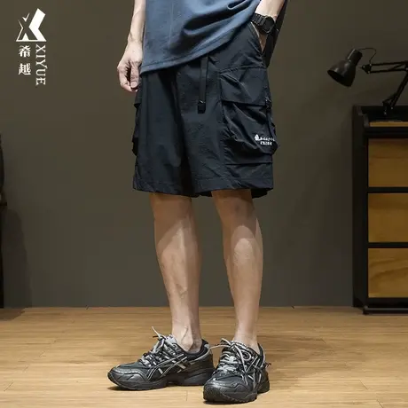 希越夏季冰丝凉感工装短裤男薄款透气五分裤宽松大码胖子过膝中裤商品大图
