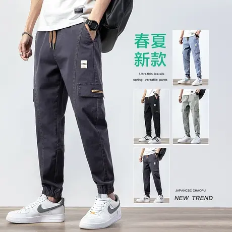 夏季多口袋工装裤男士束脚宽松微跨小脚休闲裤子男裤春秋款青少年商品大图
