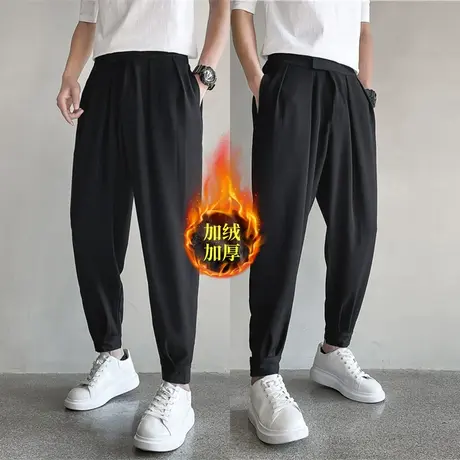 魔术贴裤子男冬季加绒休闲垂感西裤高级感痞帅配马丁靴的束脚裤男商品大图