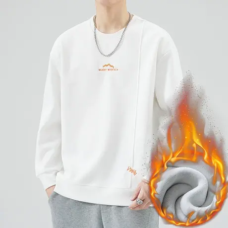 秋冬款潮牌重磅长袖上衣服冬季男款加绒加厚抗寒保暖内搭圆领卫衣商品大图
