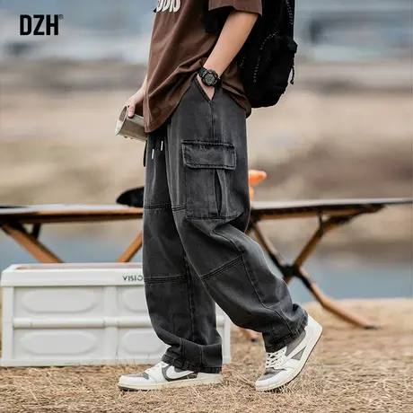 男士黑色牛仔裤美式高街工装裤潮牌男直筒宽松裤子男款休闲裤男裤商品大图