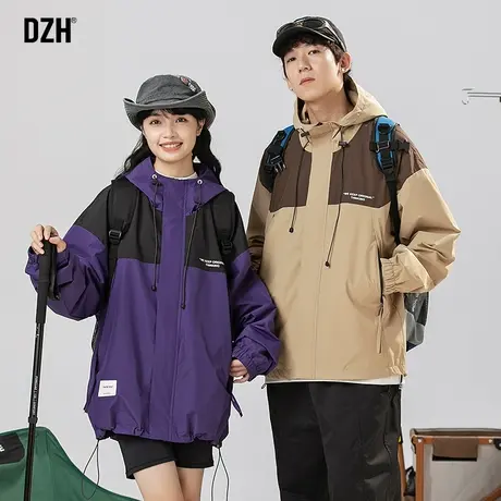 男士户外登山服冲锋衣情侣款连帽工装外套男春秋款2024新款防风衣商品大图