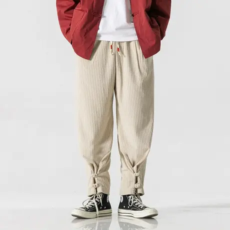 秋冬男休闲裤收口盘扣复古宽松中国风加肥加大码民族风男装哈伦裤图片