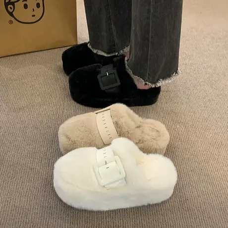 冬季新款毛毛鞋女2023网红爆款半拖松糕厚底小个子外穿增高包头拖商品大图