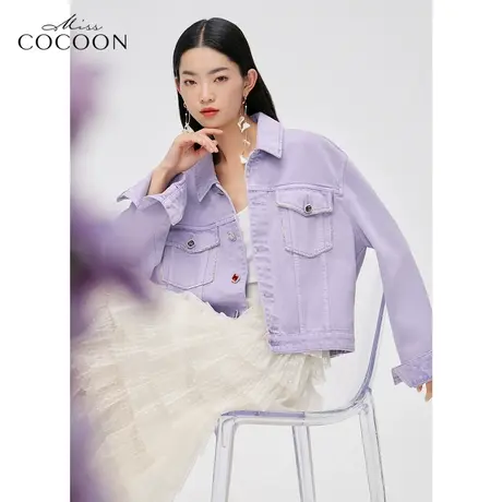 missCOCOON时尚镶钻牛仔外套女2023新款春季小个子宽松夹克短外套商品大图