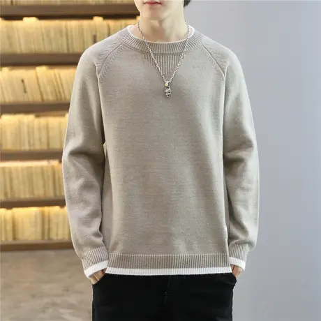 加绒加厚毛衣男潮流打底上衣秋冬新款青少年假两件宽松保暖针织衫商品大图