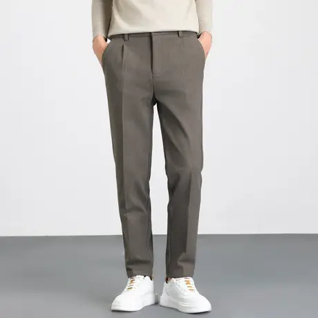 冬季毛呢裤男通勤休闲裤修身锥形西装裤加厚款男裤子垂坠感长裤潮商品大图