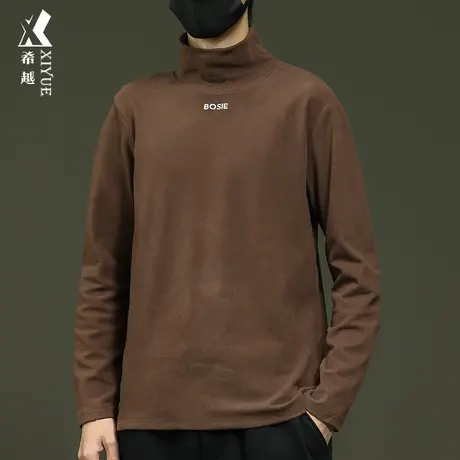 希越2024春秋德绒长袖T恤春季中高领打底衫宽松大码男士内搭上衣商品大图