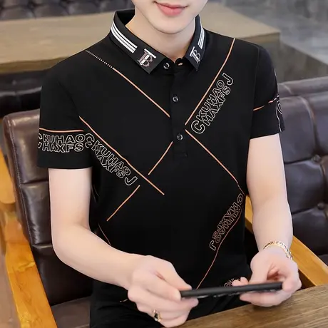 2021夏季新款翻领短袖Polo衫男韩版修身潮流青年内衣打底衫上衣服商品大图