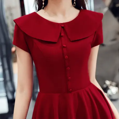 订婚礼服敬酒服新娘2023新款夏季平时可穿红色结婚连衣裙短款可爱商品大图